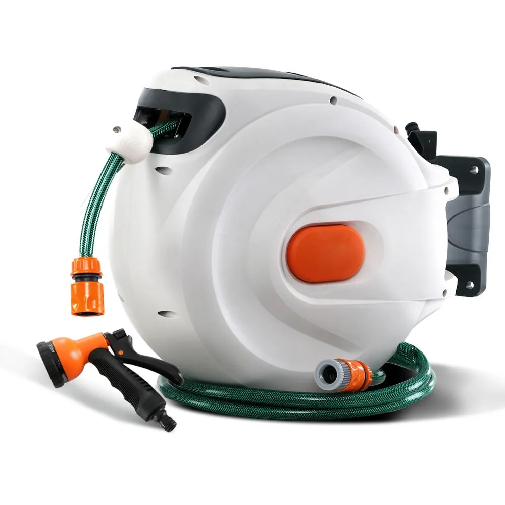 180° Swivel 30M Retractable Hose Reel w/ Spray Gun, Greenfingers