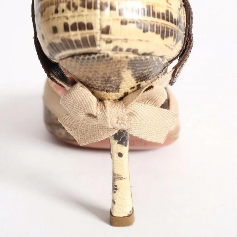 ALAIA natural scaled ribbon bow ankle strap pumps heels EU35.5 US5.5 UK2.5