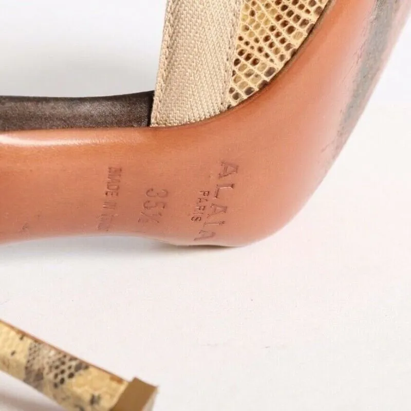 ALAIA natural scaled ribbon bow ankle strap pumps heels EU35.5 US5.5 UK2.5