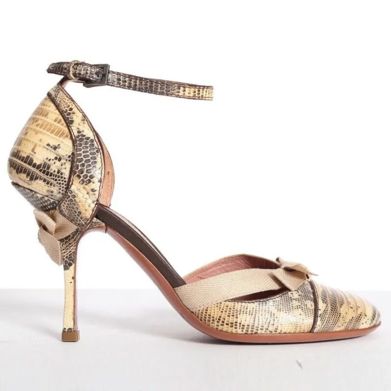 ALAIA natural scaled ribbon bow ankle strap pumps heels EU35.5 US5.5 UK2.5