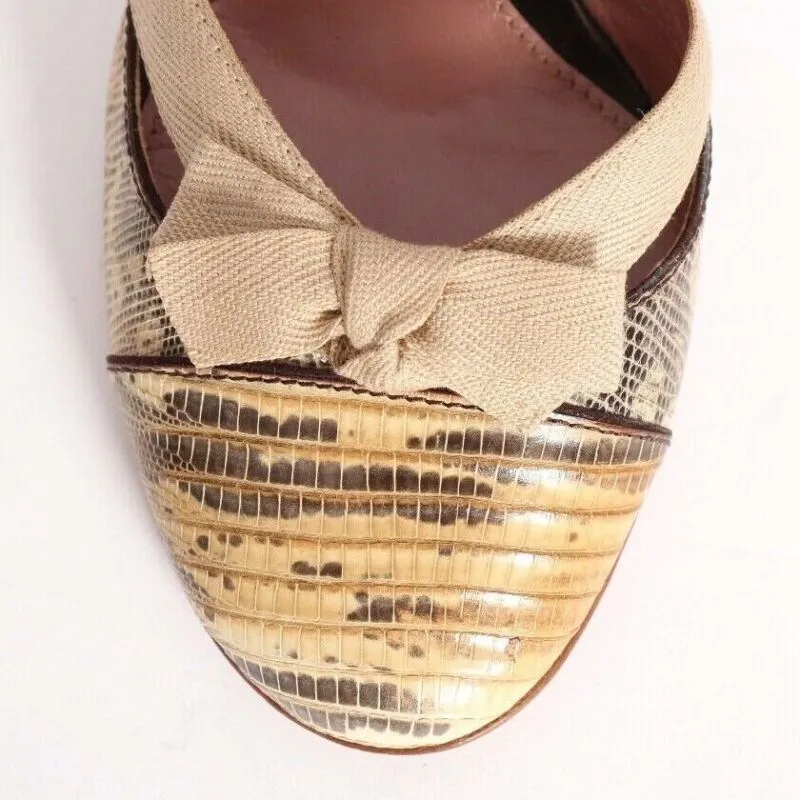 ALAIA natural scaled ribbon bow ankle strap pumps heels EU35.5 US5.5 UK2.5