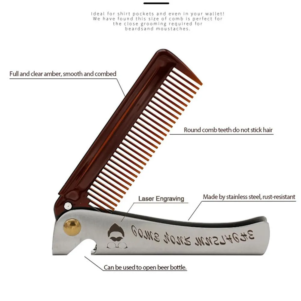 Dapper Street Supply Co. - Stainless Steel Folding Comb - Durable Stainless Steel Construction W/ Bottle Opener