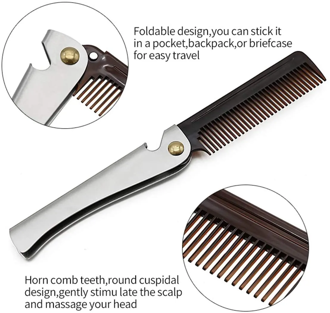 Dapper Street Supply Co. - Stainless Steel Folding Comb - Durable Stainless Steel Construction W/ Bottle Opener