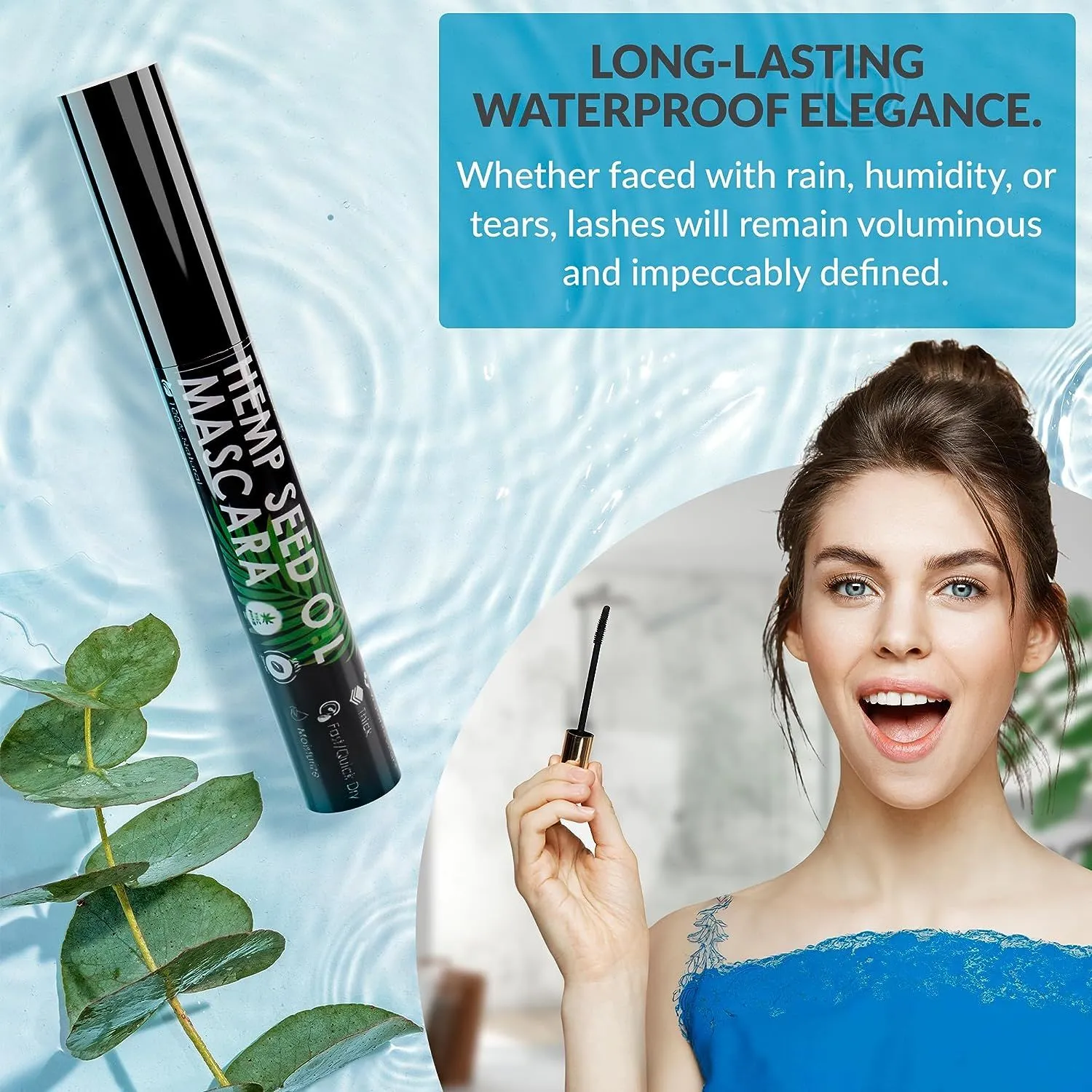Organic Vegan Mascara Black. 0.25 Oz Hemp Seed Oil Natural Mascara. Waterproof Organic Mascara for Sensitive Eyes with Vitamin E. Cruelty Free Organic Hypoallergenic Mascara Sensitive Eyes