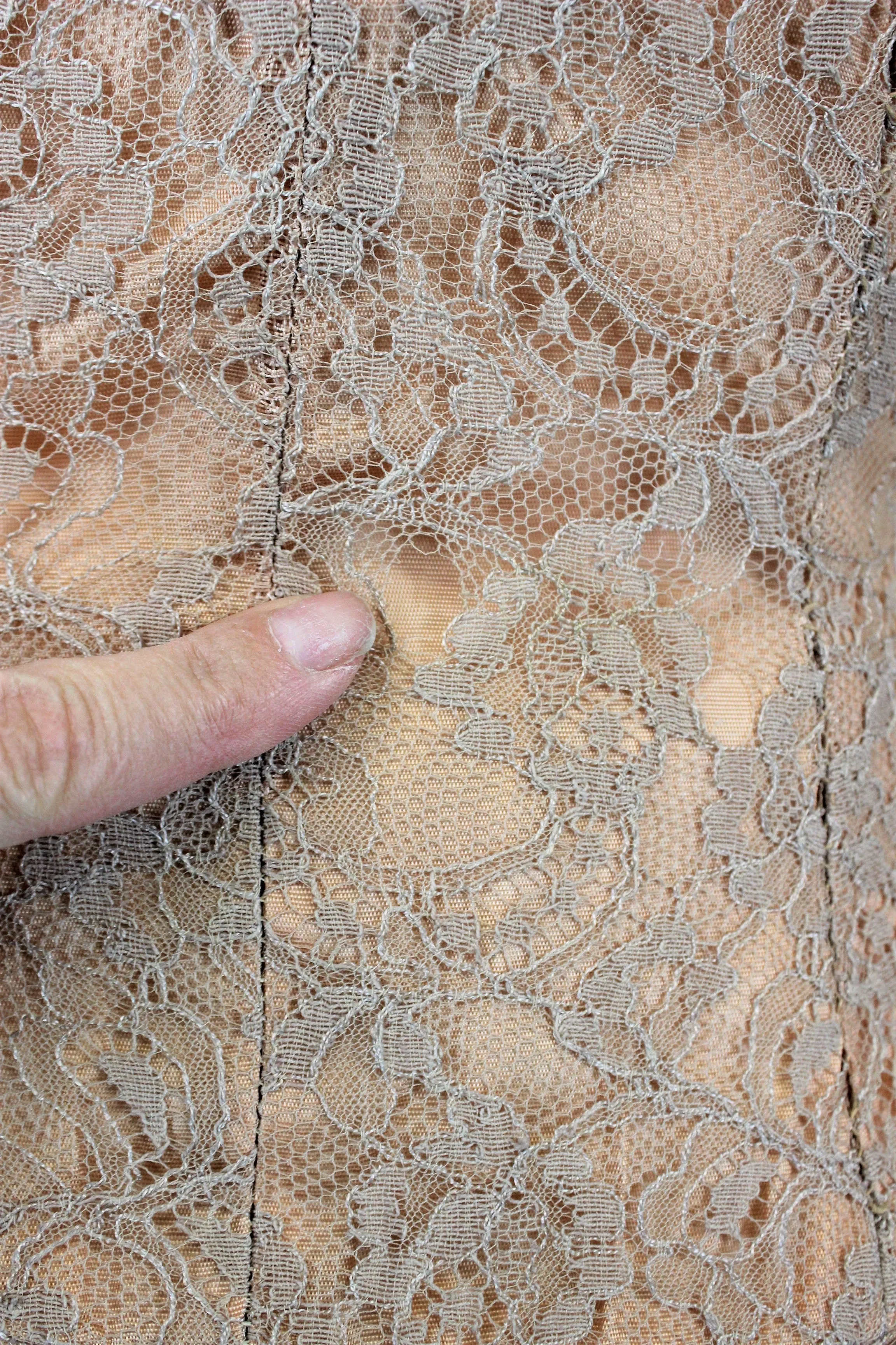 Vintage 1950s Blush Illusion Lace Fit And Flare Dress